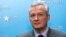 FILE - France's Finance and Economy Minister Bruno Le Maire speaks during a media conference regarding steel tariffs in Brussels on March 12, 2018.