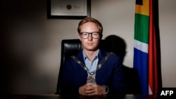 FILE - uMngeni municipality mayor and KwaZulu Natal premier candidate, Chris Pappass, poses for a portrait in his office in Howick on January 31, 2024.