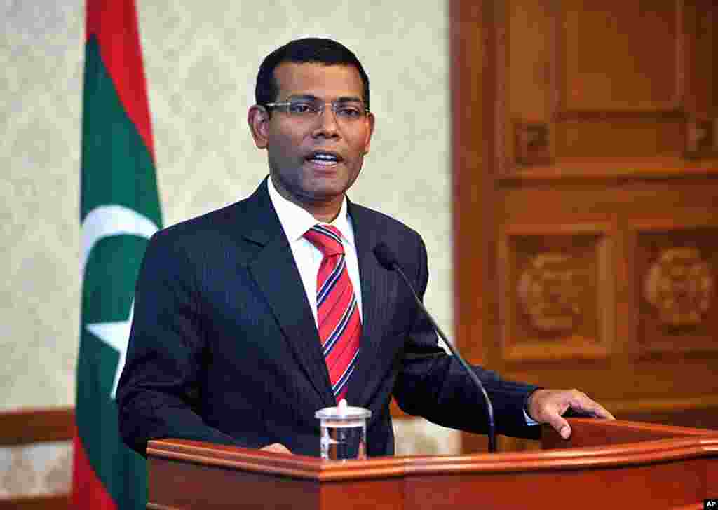 马尔代夫首位民选总统纳希德2月7日在全国电视上发表辞职讲话