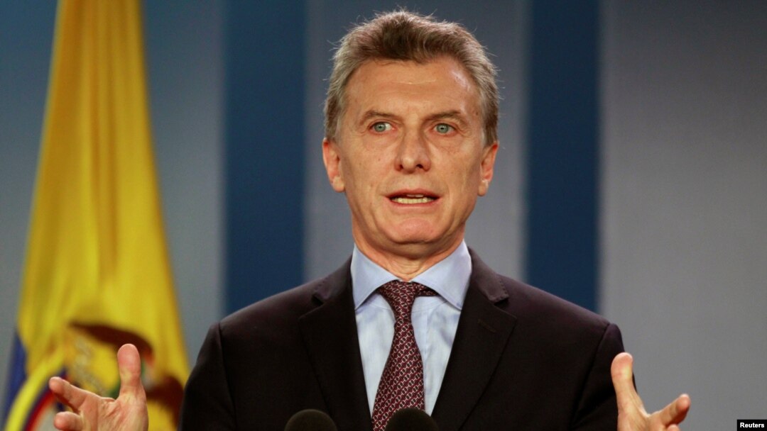 FILE - Argentina's President Mauricio Macri speaks during a news conference after the bilateral meeting at Narino Palace in Bogota, Colombia, June 15, 2016.