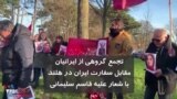 تجمع گروهی از ایرنیان مقابل سفارت ایران در هلند با شعار علیه قاسم سلیمانی