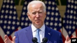 FILE - In this April 8, 2021, file photo President Joe Biden speaks about gun violence prevention in the Rose Garden at the White House in Washington. Biden released a $1.5 trillion wish list for the federal budget on Friday, asking for an 8.4%…