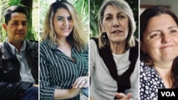 Estos migrantes en Venezuela relatan a la VOA su historia en el país. De izquierda a derecha: Álvaro Gutiérrez, Nancy Hoballah, Maite Lastra y Claudia Taborda. [Foto: Fabiana Rondón - VOA]