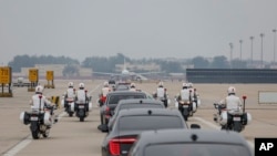 A motorcade escort convoy carrying Ethiopian Prime Minister Abiy Ahmed at the Beijing Capital International Airport, ahead of the 2024 Summit of the Forum on China-Africa Cooperation in Beijing, Sept. 4, 2024.