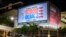 A billboard for the third Republican presidential primary debate is seen at the Adrienne Arsht Center for the Performing Arts in Miami, Florida on November 7, 2023.