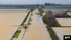 Biggs Willows Road is seen flooded and impassable in Willows, California on Feb. 19, 2024.