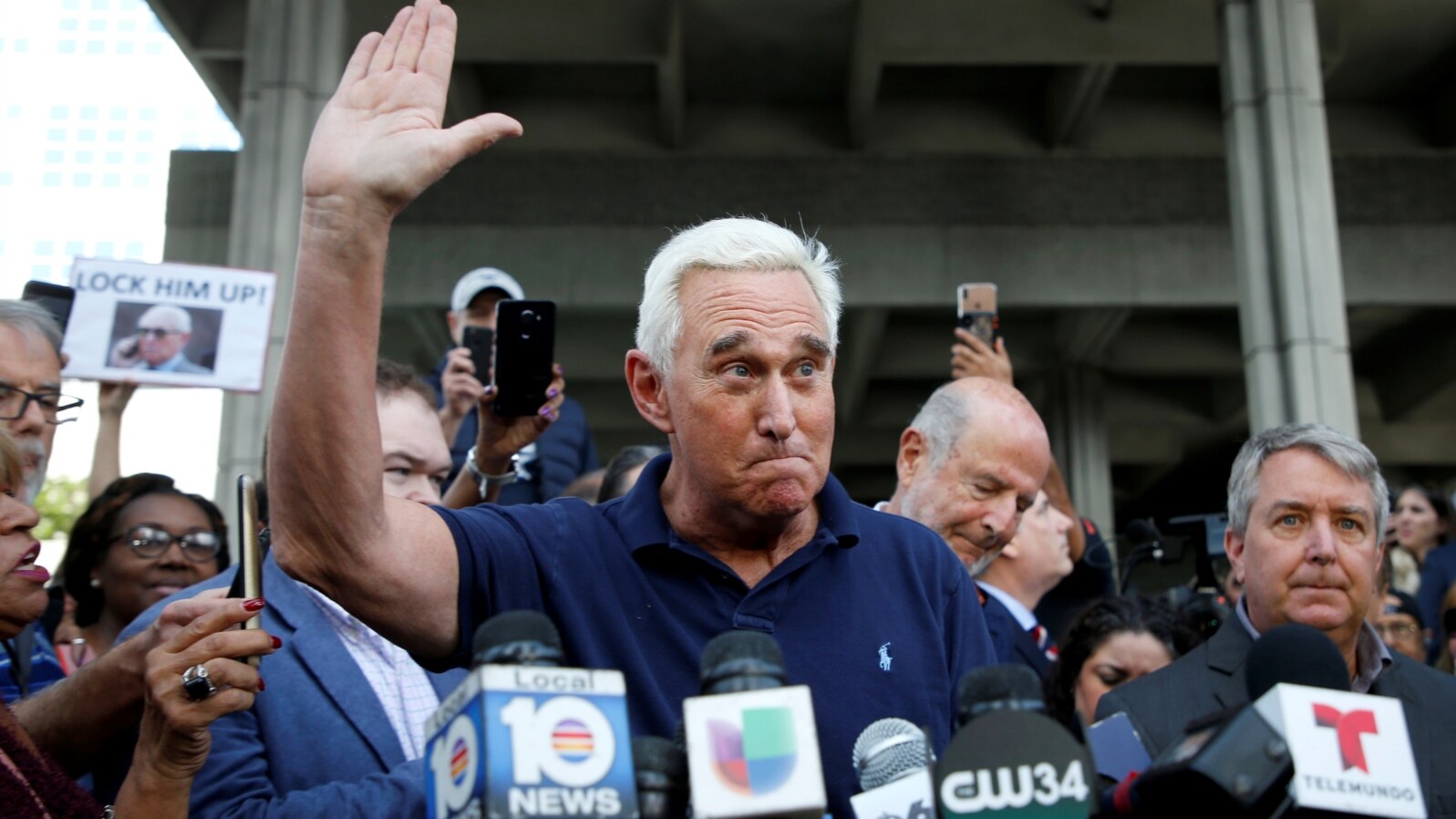 FILE - Roger Stone speaks after his appearance at Federal Court in Fort Lauderdale, Florida, Jan. 25, 2019.