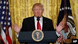 President Donald Trump speaks during a news conference, Feb. 16, 2017, in the East Room of the White House in Washington. 