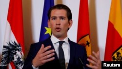 Chancelier Autrichien Sebastian Kurz à une conference de presse à Vienne, le 3 juillet 2018