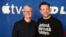 Tim Cook, left, and Jason Sudeikis arrive at the premiere of the second season of "Ted Lasso" on July 15, 2021, at the Pacific Design Center. 