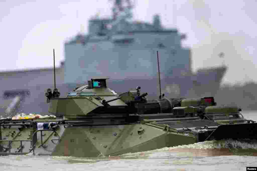 An amphibious vehicle is seen during a military exercise in the State of Para, Brazil, October 30, 2020. 
