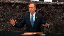 In this image from video, House impeachment manager Rep. Adam Schiff, D-Calif., speaks during the impeachment trial against President Donald Trump in the Senate at the U.S. Capitol in Washington, Jan. 23, 2020.
