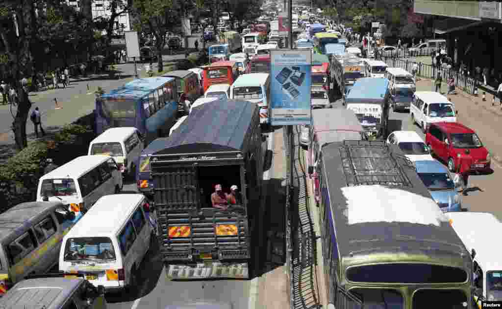 Traffic stands still on both sides of the streets of Nairobi, April 7, 2015.