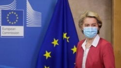 European Commission President Ursula von der Leyen prepares to deliver a statement at EU headquarters in Brussels, Tuesday, July 27, 2021. The European Union has achieved a major goal of providing at least one coronavirus shot to 70 percent of…