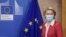 European Commission President Ursula von der Leyen prepares to deliver a statement at EU headquarters in Brussels, Tuesday, July 27, 2021. The European Union has achieved a major goal of providing at least one coronavirus shot to 70 percent of…