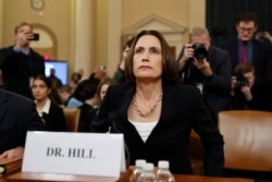 Former White House national security aide Fiona Hill arrives to testify before the House Intelligence Committee on Capitol Hill in Washington, Nov. 21, 2019.