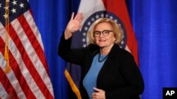 Sen. Claire McCaskill, D-Mo., steps on stage to deliver a concession speech in St. Louis, Missouri, Nov. 6, 2018.