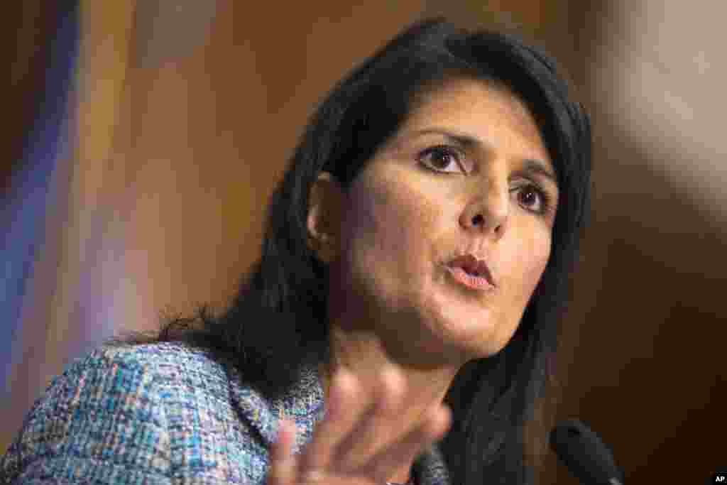 FILE - South Carolina Gov. Nikki Haley, shown speaking at the National Press Club in Washington, Sept. 2, 2015, said in her party's response to the State of the Union address that no one who “is willing to work hard, abide by our laws and love our traditi