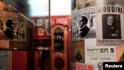 Posters are seen in the House of Houdini museum in Budapest, Hungary, Dec. 19, 2016.