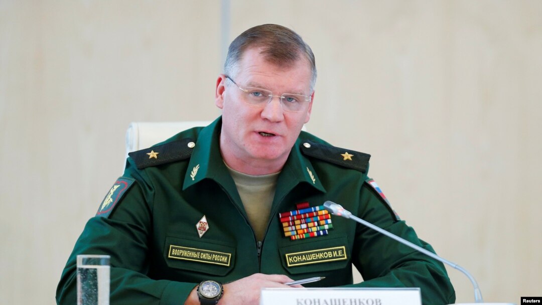 Juru bicara Kementerian Pertahanan Rusia, Mayor Jenderal Igor Konashenkov, dalam konferensi pers mengenai insiden jatuhnya pesawat Malaysia Airlines MH17, di Moskow, Rusia, 26 September 2016.