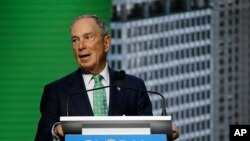 FILE - Michael Bloomberg, the UN Secretary-General's Special Envoy for Climate Action, speaks during the plenary session of the Global Action Climate Summit, in San Francisco, Sept. 13, 2018.