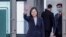 FILE - In this photo released by the Taiwan Presidential Office, Taiwan's President Tsai Ing-wen waves as she departs Taiwan, Sept. 5, 2023.