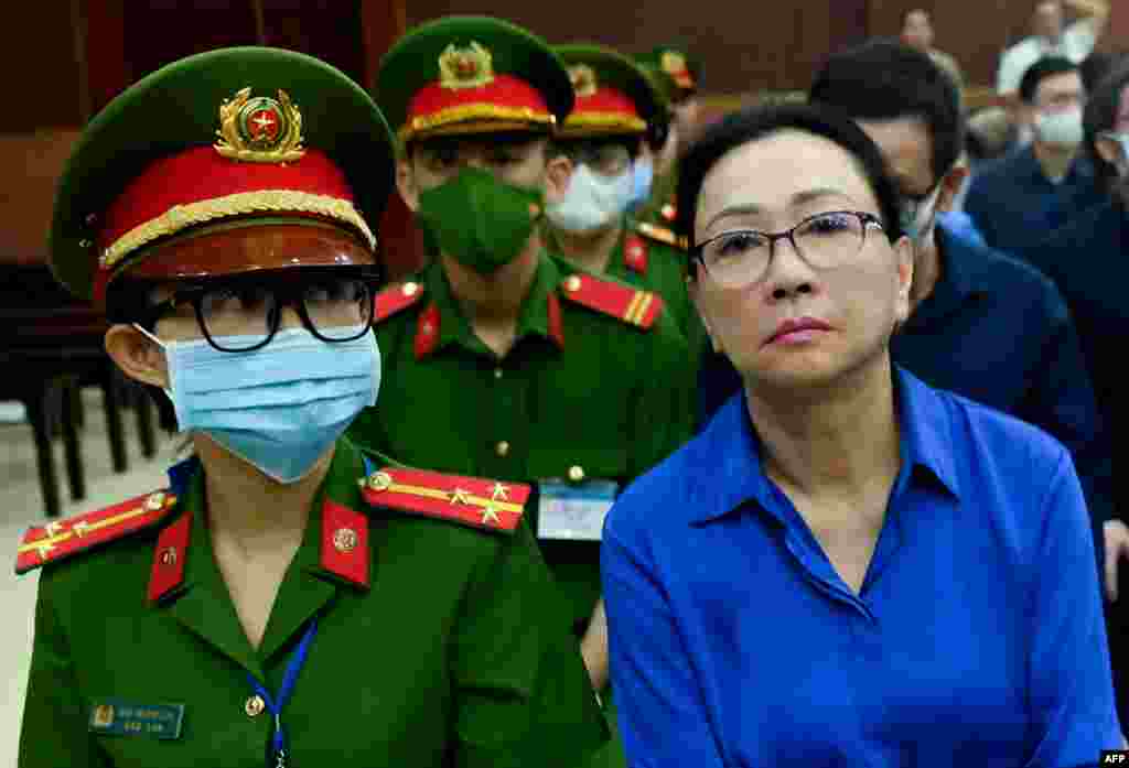 Vietnamese property tycoon Truong My Lan, right, looks on at a court in Ho Chi Minh City. Lan was sentenced to death for a multibillion dollar fraud, and an appeals court upheld that sentence.