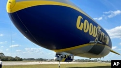 The Goodyear Blimp prepares to take off from New Smyrna Beach, Florida, Feb. 12, 2025.