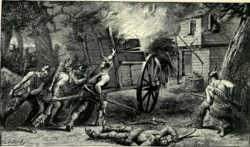 Forces loyal to Wampanoag leader Metacom ("King Philip") attack an English settlement in Massachusetts during King Philip's War,