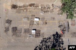 FILE - An aerial photo shows deserted vending stalls on the first day of a 21-day lockdown, in Bulawayo, Zimbabwe, March 30, 2020.