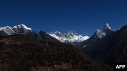 This photograph taken from a helicopter shows an aerial view of Mount Everest in Nepal's Solukhumbu district, some 140 kilometers (87 miles) northeast of Kathmandu, on Nov. 22, 2018. 