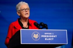 The Biden administration's appointee for national climate adviser, Gina McCarthy, speaks at The Queen Theater in Wilmington, Del., Dec. 19, 2020.