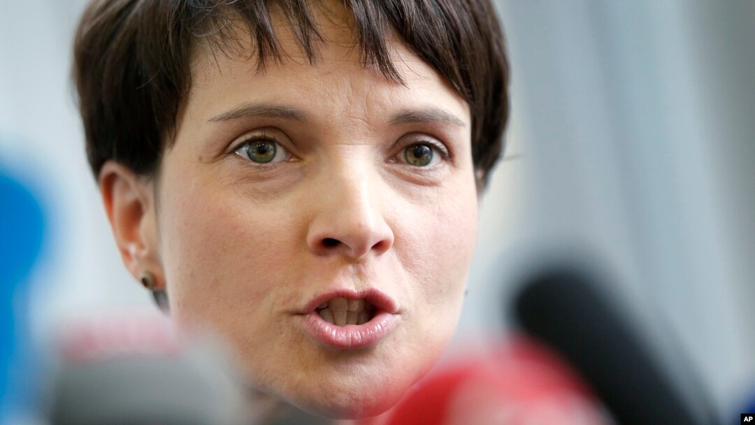 Frauke Petry, Chairwoman of the AfD, Alternative fuer Deutschland (Alternative for Germany), party addresses the media during a press conference in Berlin, Feb. 22, 2016. 