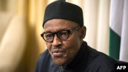 Nigerian president Muhammadu Buhari is seen giving an interview June 14, 2015, during the African Summit in Johannesburg. 