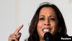 FILE - Senator Kamala Harris, who now is the nation's vice president-elect, speaks at a campaign rally in Goldsboro, N.C., Nov. 1, 2020.