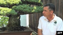 Kustos Nacionalnog muzeja bonsaia i penđinga, Džek Sustik i bonsai drvo koje je preživelo bombardovanje Hirošime