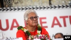 This undated handout photo received on April 18, 2021 from the Fa’atuatua I le Atua Samoa ua Tasi (FAST) political party shows party leader Fiame Naomi Mata’afa in Apia, the capital of Samoa. 