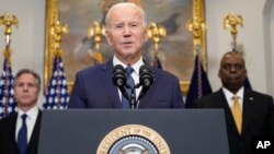 Prezidan Joe Biden pale sou Ikren depi Sal Roosevelt Lamezonblanch la Mekredi 25 Janvye 2023. 