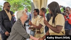 U.S. Treasury Secretary Janet Yellen visits Chongwe, east of the Zambian capital, Lusaka, Jan. 24, 2023. Yellen met with several female farmers through the green climate fund, which the U.S. is supporting through the United Nations.