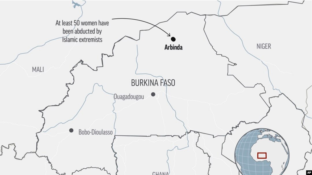 Gambar peta yang menunjukkan Kota Arbinda di Burkina Faso, tempat di mana sejumlah perempuan telah diculik oleh kelompok ekstremis Islam. (Foto: AP)