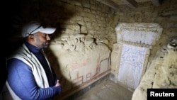 A general view shows inside a tomb after the announcement of the discovery of 4,300-year-old sealed tombs in Egypt's Saqqara necropolis, in Giza, Jan. 26, 2023. 