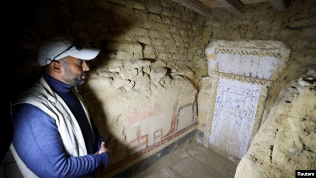 A general view shows inside a tomb after the announcement of the discovery of 4,300-year-old sealed tombs in Egypt's Saqqara necropolis, in Giza, Jan. 26, 2023.