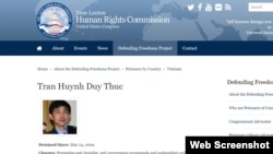 Uỷ ban Nhân quyền Tom Lantos đăng hồ sơ của ông Trần Huỳnh Duy Thức trên trang web. Photo Tom Lantos Human Rights Commission.