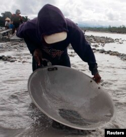 Seorang penduduk desa mendulang emas dari limbah tailing dari operasi penambangan Emas dan Tembaga Freeport AS di Timika, provinsi Papua, Indonesia, 21 Juli 2008. (REUTERS/Yan Rafsanjani)