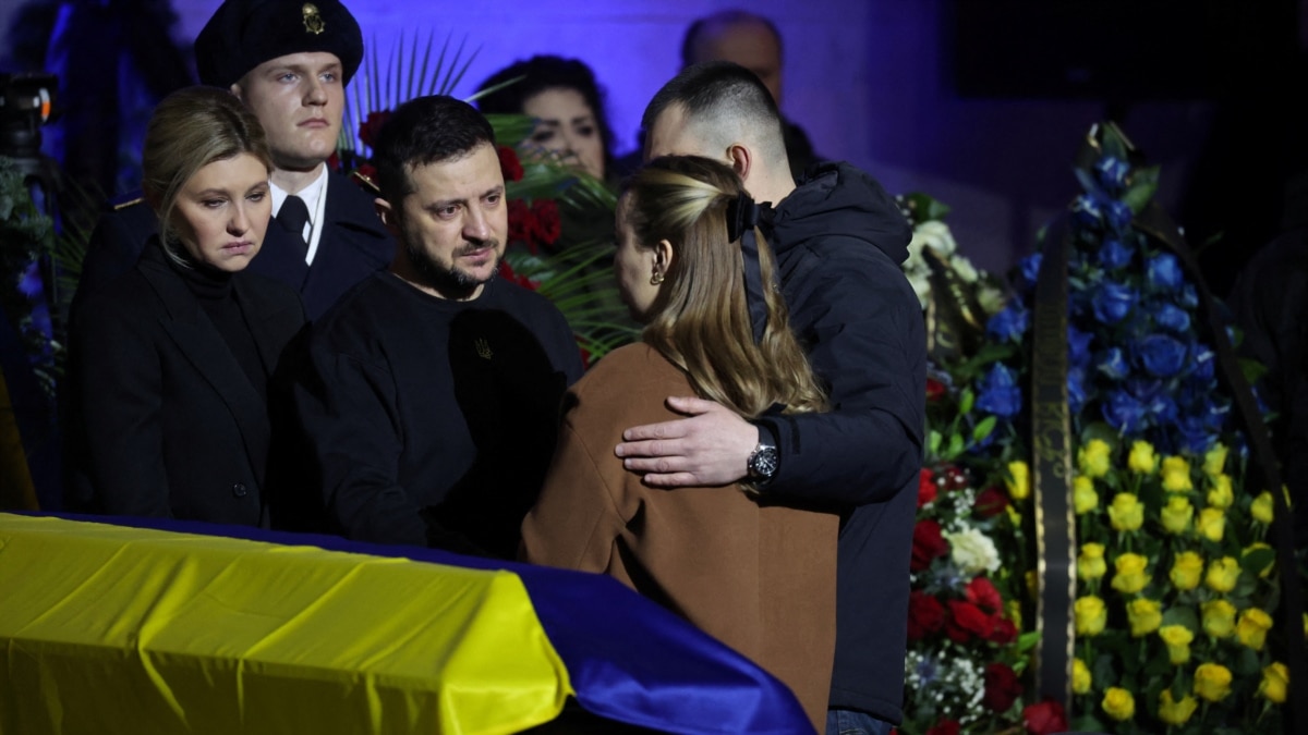 Ukrainian President Zelensky attends funeral of interior minister killed in helicopter crash