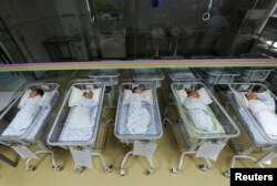 资料照：中国安徽合肥的一所医院里的新生儿。