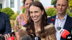 FILE - New Zealand Prime Minister Jacinda Ardern addresses the media in Ratana, New Zealand, Jan. 24, 2023.