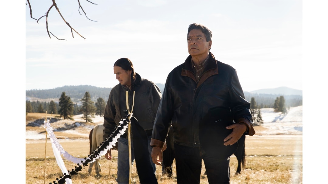 Actors Gil Birmingham (R) and Mo Brings Lightly in "vision quest" scene from the Paramount+ hit television series, "Yellowstone."