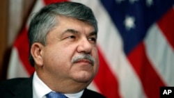 In this April 4, 2017 file photo, AFL-CIO president Richard Trumka listens at the National Press Club in Washington. Trump tweeted Monday that AFL-CIO President Richard Trumka “represented his union poorly on television this weekend.”