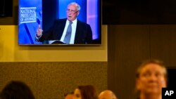 Former Australian Prime Minister Paul Keating appears virtually from Sydney, to address the National Press Club in Canberra, Australia, Nov. 10, 2021.